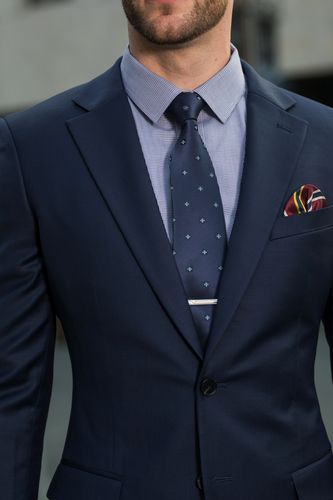 (全国上门量体)登霸虎 定制高端纯羊毛西装套装男深蓝色商务修身结婚