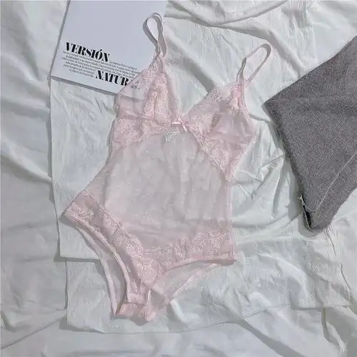 点策专卖店透明文胸蕾丝三角杯胸罩连体女镂空透明文胸美背无钢圈可开