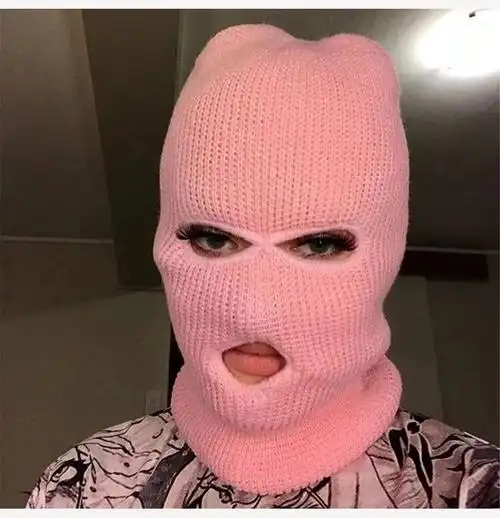 悍匪头套粉色防寒土匪帽男女秋冬保暖户外骑车包头针织帽三孔蒙面帽