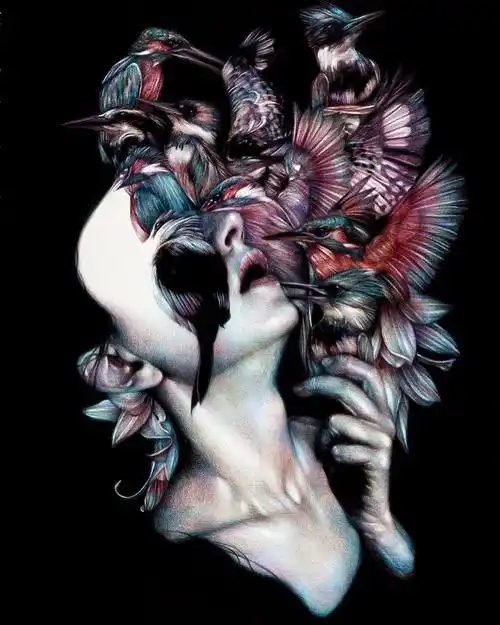 marcomazzoni暗黑诡异风彩色铅笔画