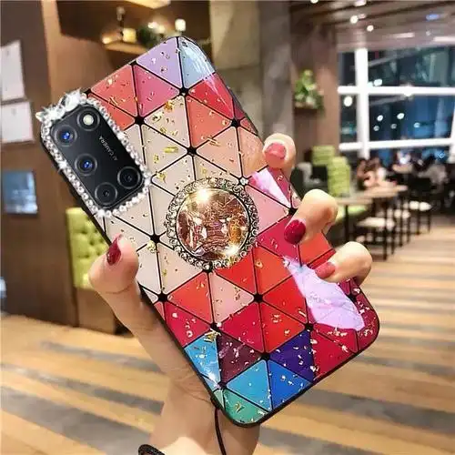 oppoa52手机壳女款pdam10保护套软边防摔金箔滴胶菱形格子a52硬壳