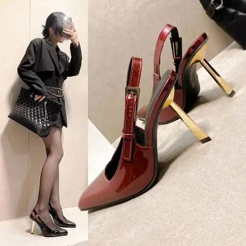 尖头黑色高跟鞋细跟2024春秋季新款气质高级感漆皮性感包头单鞋女