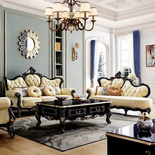 欧式黑檀实木真皮沙发组合新古典复式客厅奢华别墅大户型家具套装