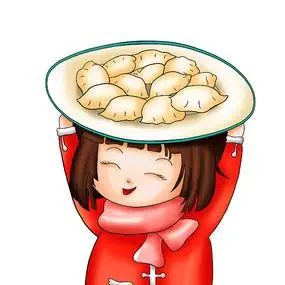 拿饺子的小女孩插画