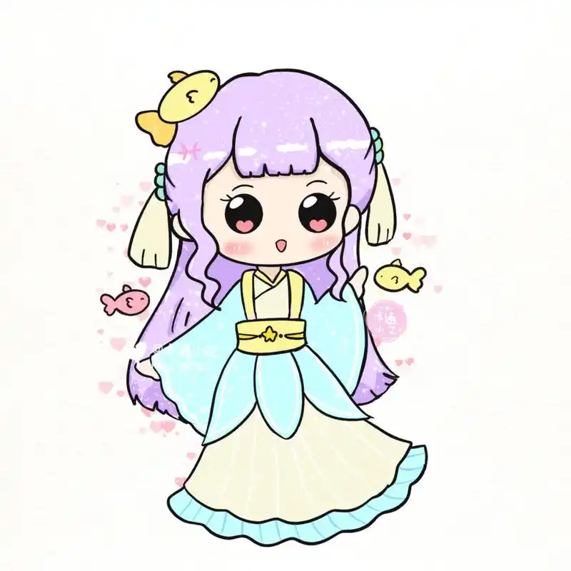 古风汉服星座公主画 超萌简笔画线稿图 巨蟹座 狮子座 天蝎座 双鱼座