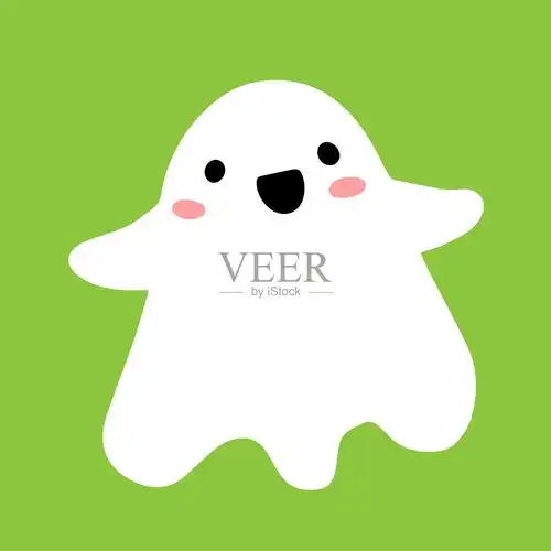 绿色背景上可爱微笑的鬼魂.矢量插图与鬼字符孤立在背景上.