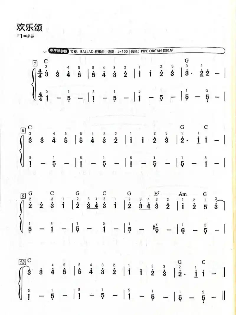 儿歌钢琴简谱《欢乐颂》简单易上手 完整版 配指法 左右手齐全 这首歌