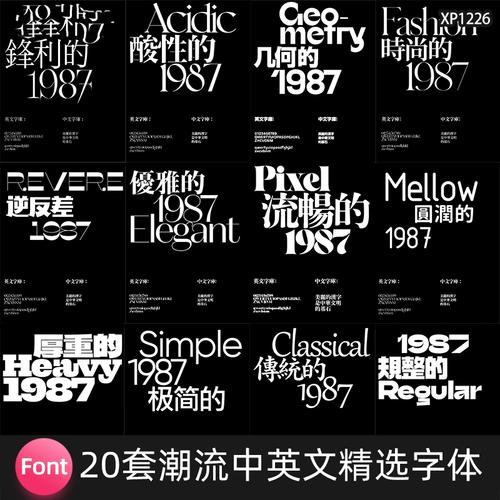 潮流酸性逆反差优雅厚重像素无衬线中英文字体安装包字库ps素材ai
