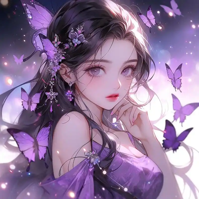 绝美动漫气质御姐💜紫色蝶梦.#二次元 #优质头像 #女生头 - 抖音