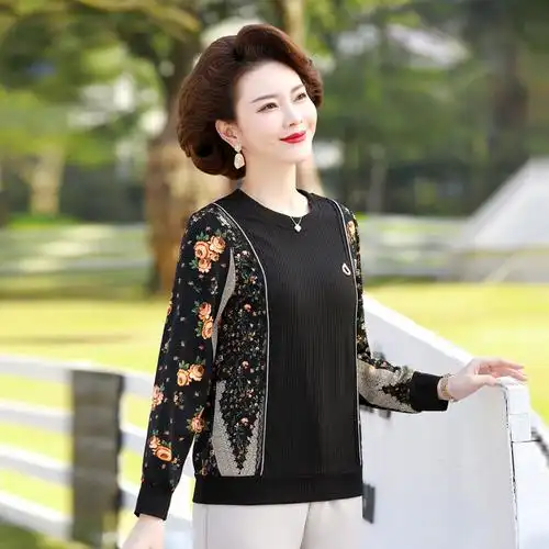 妈妈装春装短款上衣长袖春季中老年女装时尚女士休闲婆婆小衫衣服