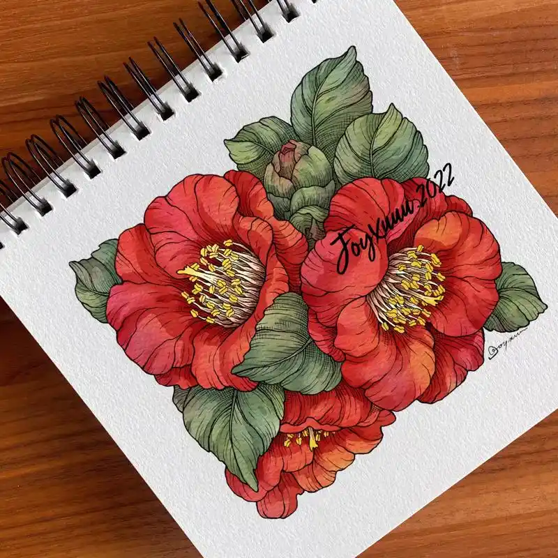 山茶花花 线稿.～～ #画画 #手绘 #想画就画 #一花一草 - 抖音