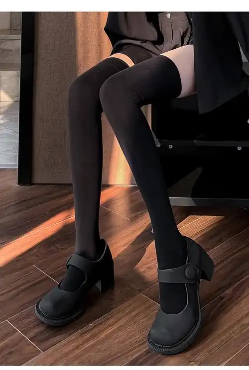 小腿袜jk袜子女中筒袜秋冬高筒过膝长袜春秋款黑色长筒堆堆袜秋季保暖