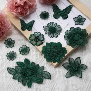 墨绿色蕾丝补丁贴衣服装饰补破洞贴花大小号欧根纱网纱裙子刺绣贴
