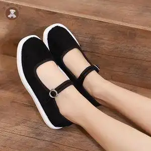 老北京平底搭扣手工女士布鞋方口搭袢妈妈鞋广场舞牛筋底老式单鞋