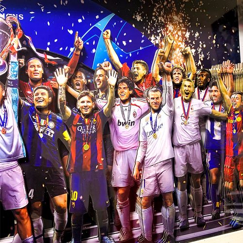 历届欧冠立体画梅西c罗足球明星夺冠客厅装饰画手工画男女友礼物