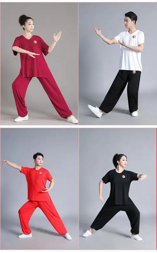 武术大码运动服太极协会表演服 黑色v领 太极裤套装 s (建议80-100斤)