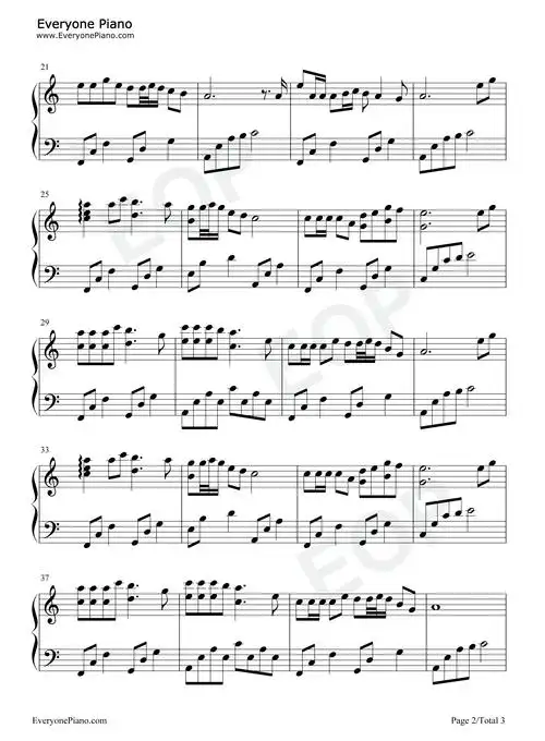 你的万水千山-c调简单版-我曾经等过你因为我也相信-抖音热歌五线谱