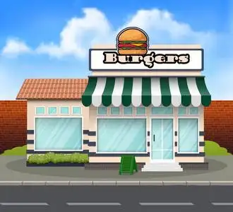 汉堡店建筑背景矢量插图照片