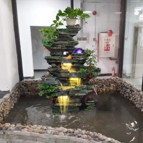 大型室内阳台假山喷泉流水景观造景别墅花园庭院院内鱼池装饰摆件