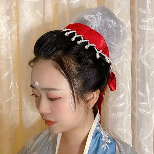 宋少女包髻布配饰汉服头少女带大霜翎阁苏发流苏珍珠发饰