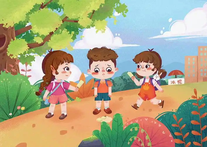 放学路上儿童插画图片下载