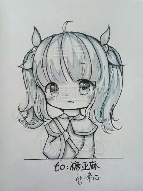 马克笔手绘简笔画少女甜美可人的q版小萝莉马克笔手绘插画萌萌哒新手