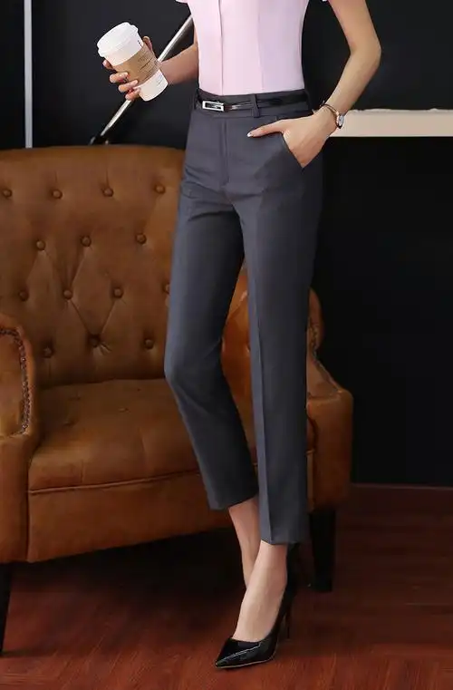 2020春夏时尚职业装女装长裤 耳仔 前斜真口袋 九分裤 铅笔小脚裤