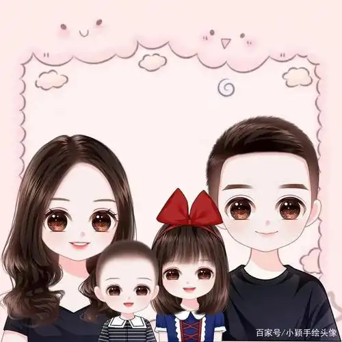 漫画全家福,简单温馨的家庭头像,甜蜜幸福的手绘图片