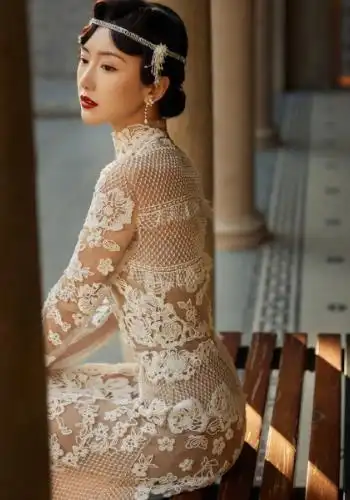 毛晓彤蕾丝连衣裙图片下载|毛晓彤透视礼服照片