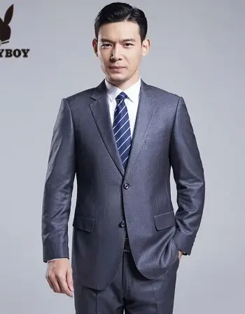 花花公子西服套装男2019新品商务中年男士西装外套灰色商务休闲职业装
