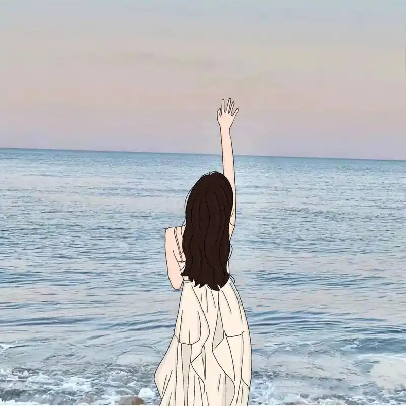 插画头像|海边背影女生头 今天的图画完