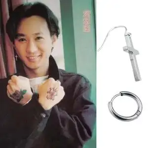beyond乐队黄家驹同款十字架防过敏耳环钉耳坠耳圈环男女个性耳坠