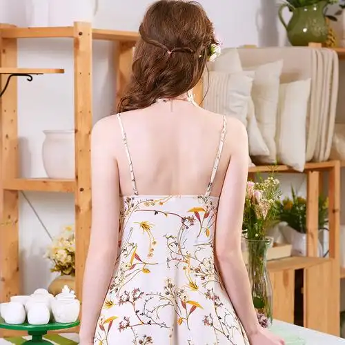 夏季印花性感露背吊带裙碎花睡裙家居服女士睡衣