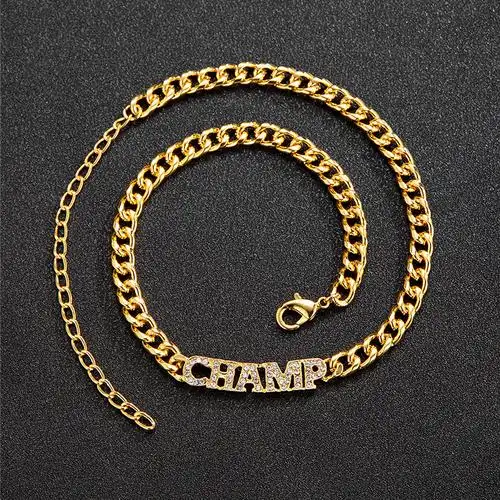 新款个性字母拼接champ镶钻古巴链潮人古巴链项链简约锁骨链代发