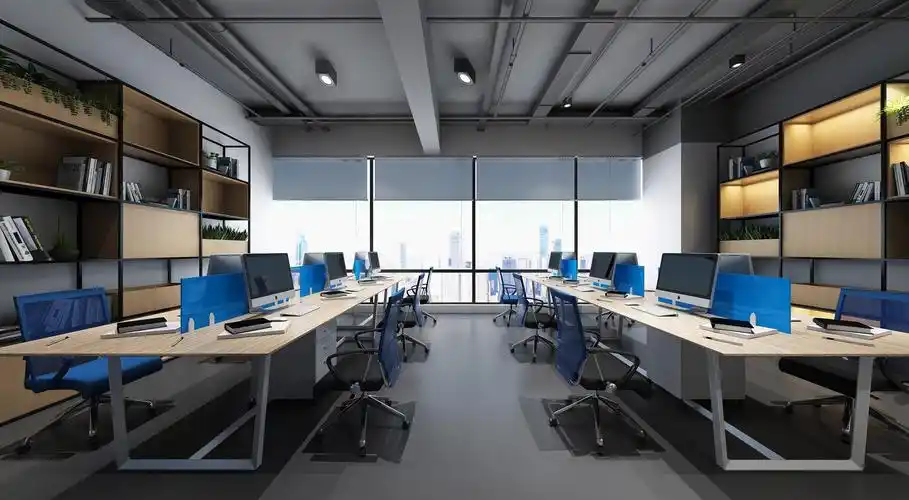 15平时尚简约风格办公室桌子摆放效果图