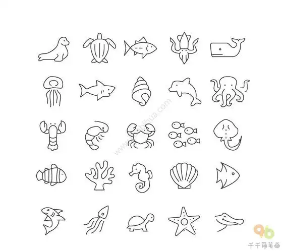 深海动物简笔画图片大全_海洋动物简笔画