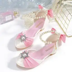 女童凉鞋夏季小女孩防滑包头高跟儿童珍珠水晶公主单鞋时尚表演鞋