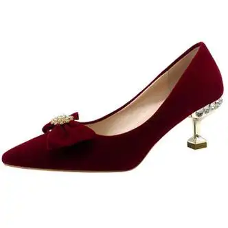 百丽美咖小众蝴蝶结新娘婚鞋年新款中式婚礼鞋结婚踩堂鞋女红色高跟鞋