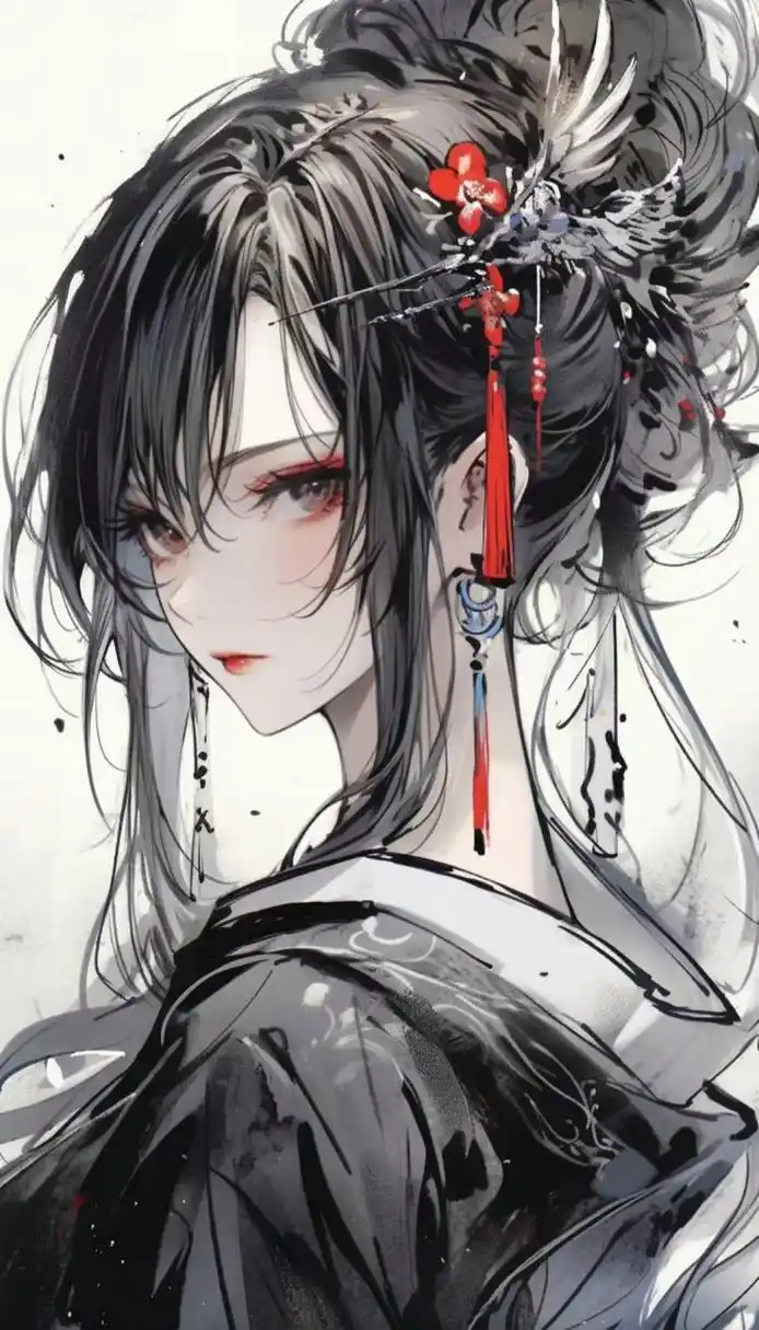 美女# #二次元美图# #ai绘画# 水墨风,中国风美女