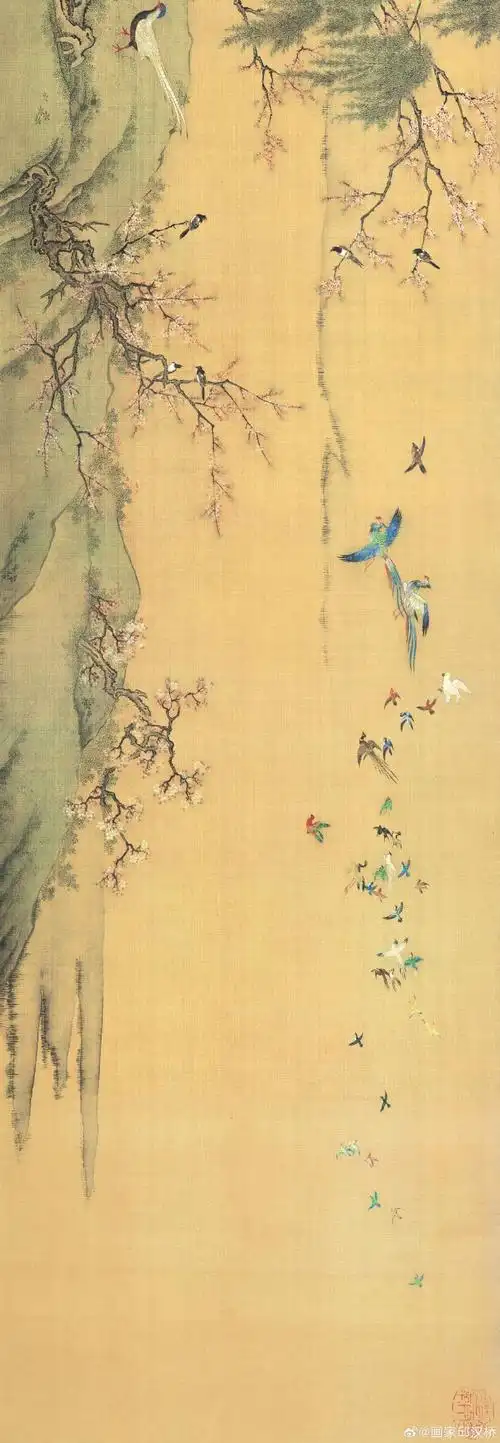 清代沈铨《百鸟朝凤》#遇见艺术##艺术