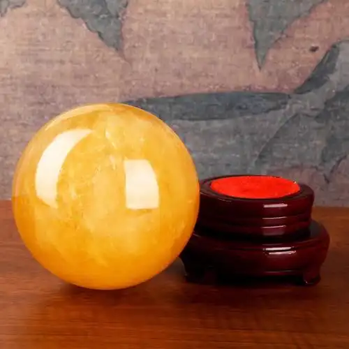 纯天然黄色水晶球摆件原石厨房办公室玄关流水高档招财风水转运球
