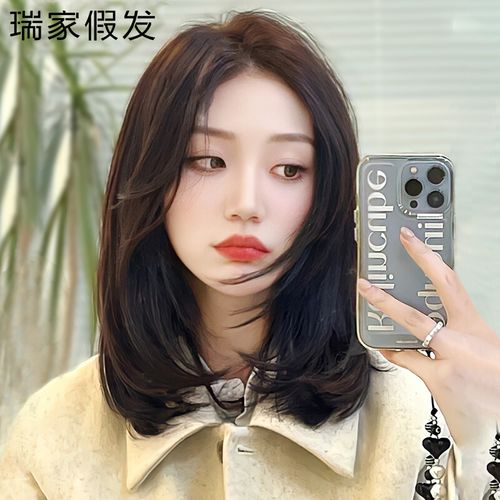 瑞家假发女中长发全头套中分八字刘海真发自然时尚发套全真人发丝