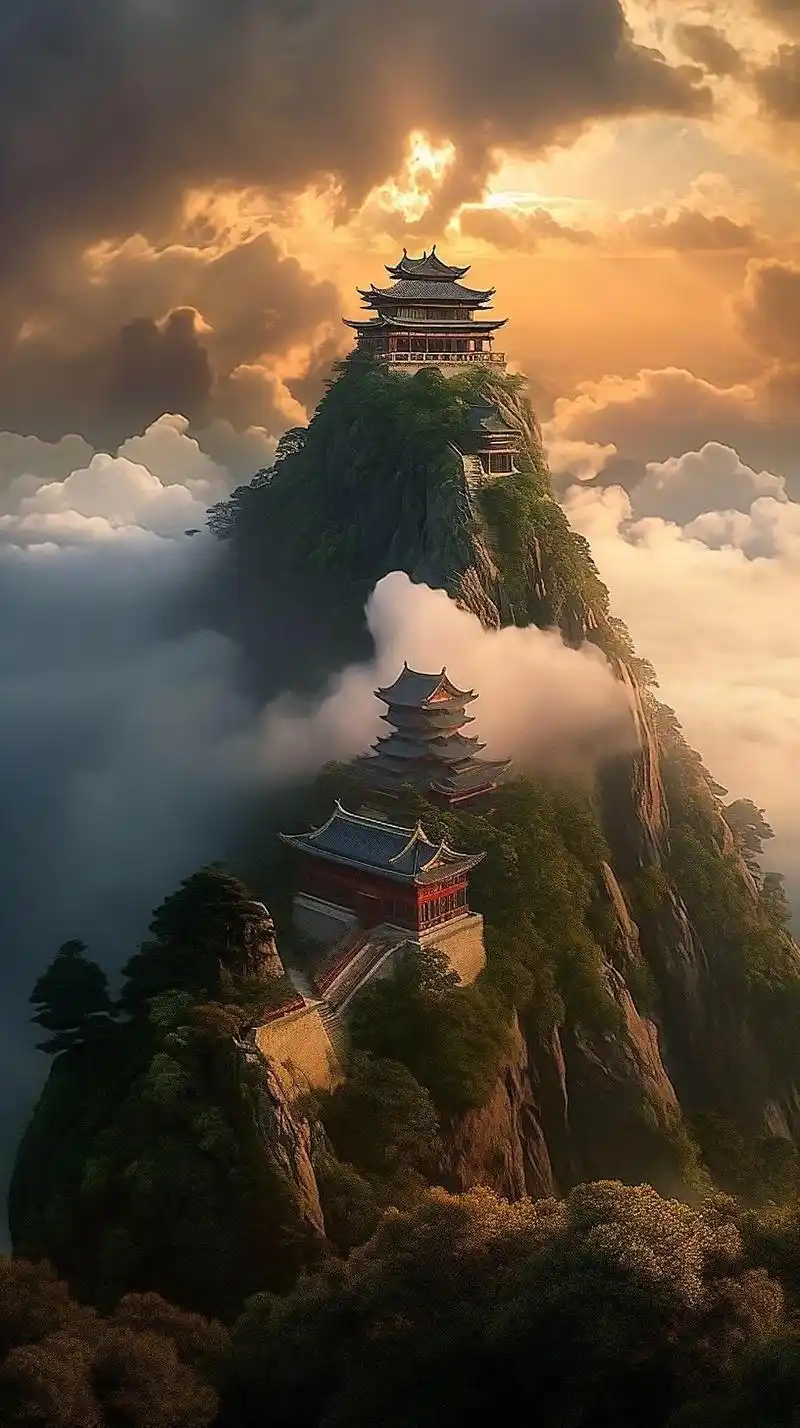 高耸入云的山峰 气势磅礴.#风景 #云雾缭绕人间仙境 #图文 - 抖音