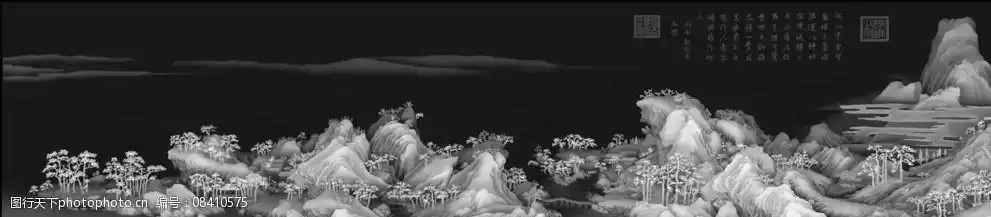 千里江山浮雕灰度图图片
