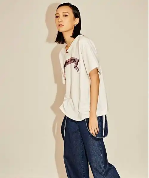 uooyaa乌丫女装2016新款双领口钉珠印花t恤u631t1040