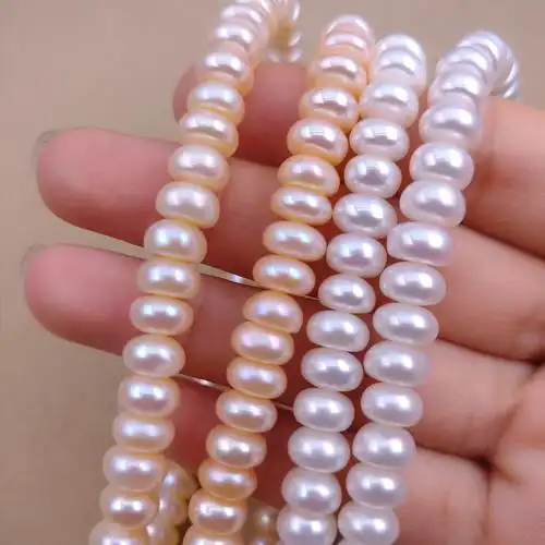 天然淡水珍珠强光7-8mm扁片四面光diy天然珍珠项链半成品批扣