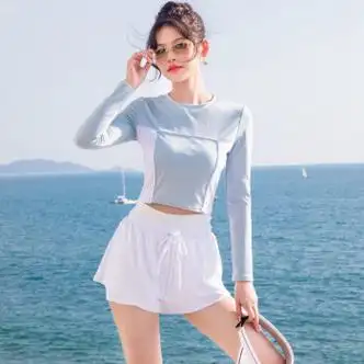 略辰泳衣女分体式高腰遮肉显瘦平角底裤少女学生日系沙滩泡温泉游泳装