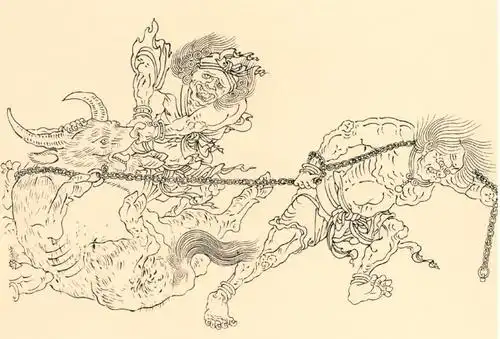 ▼  左:佚名《钟馗捉鬼图》   右:清人绘《聊斋图说》之画皮