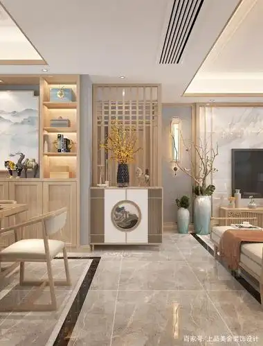 132㎡三房装中式风,进门玄关就很有禅意,满屋原木色太有格调了