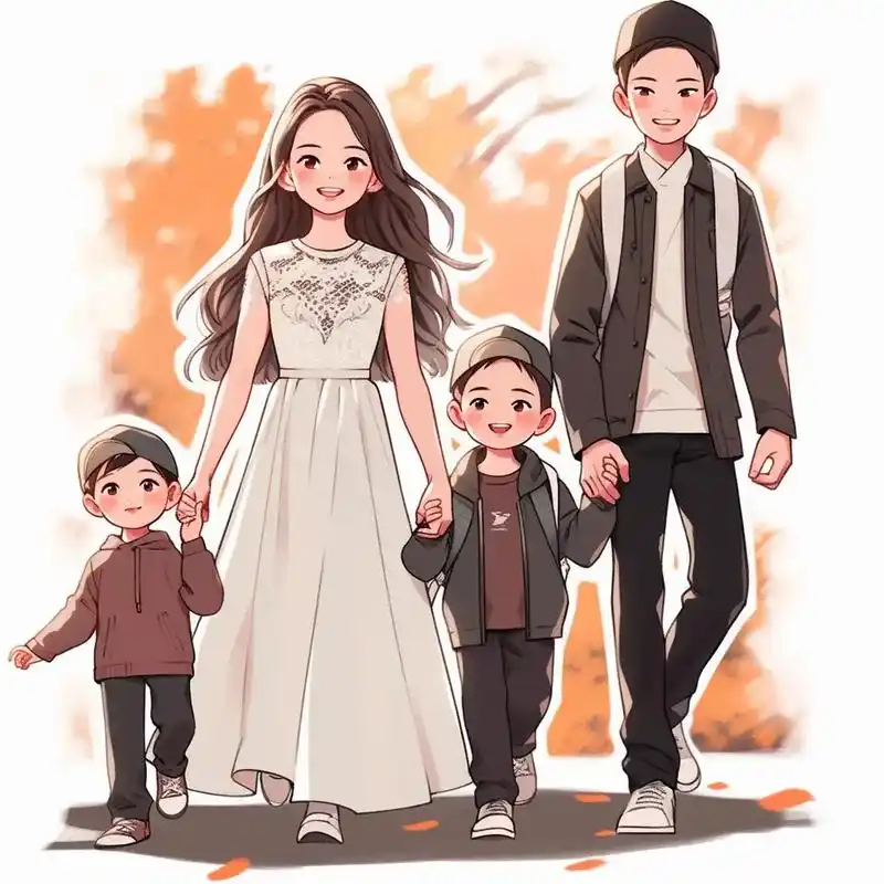 一家四口俩儿子漫画头像.#亲子头像 #宝妈宝爸带娃一起换头像 - 抖音